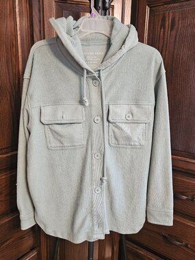 American Eagle Women’s Small Sage Green Hooded Shacket Button Front Jacket